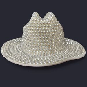 Pearl-Embellished Cream Hat